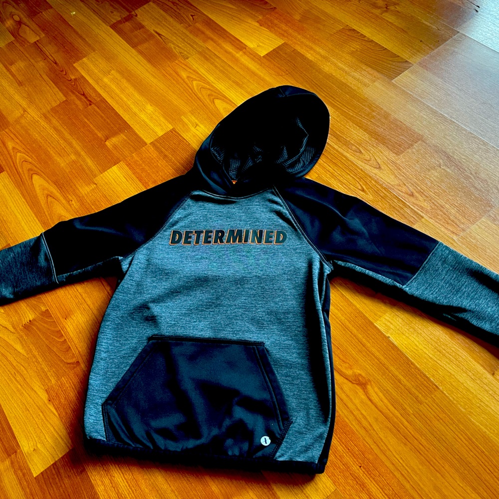 Xersion quick dry pullover hoodie 6-7 kids XS black grey orange